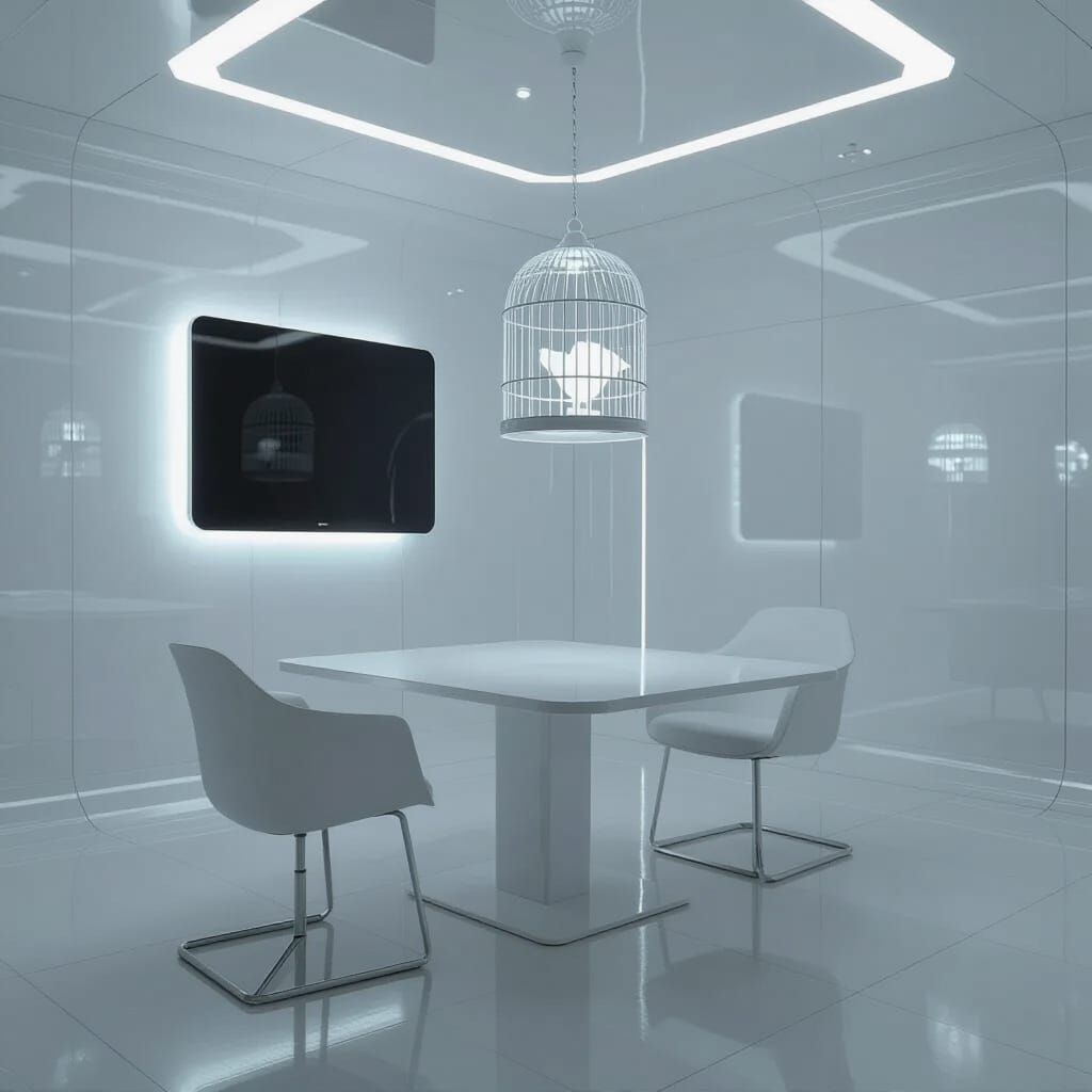 Minimalist Futuristic White Room With Virtual Screen