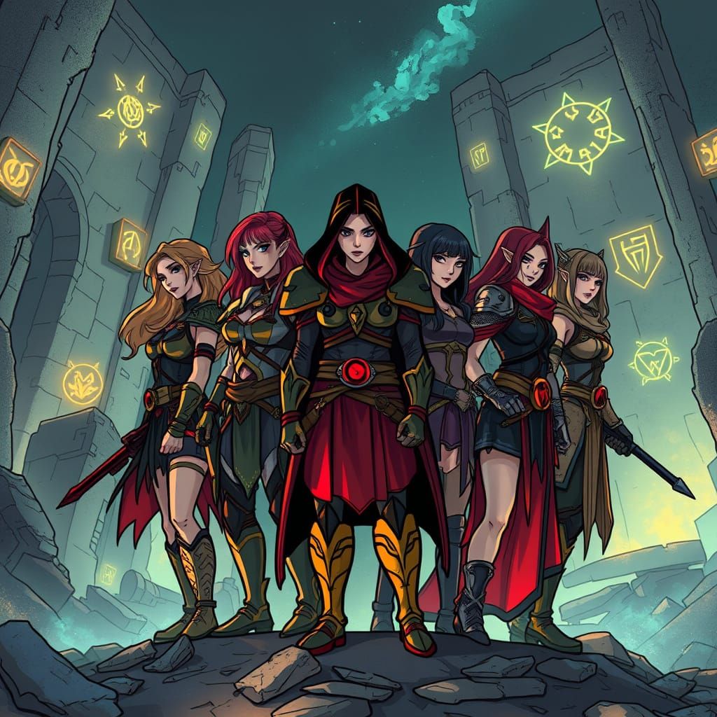 Fantasy Characters in Ruins: Toon Sketch Art