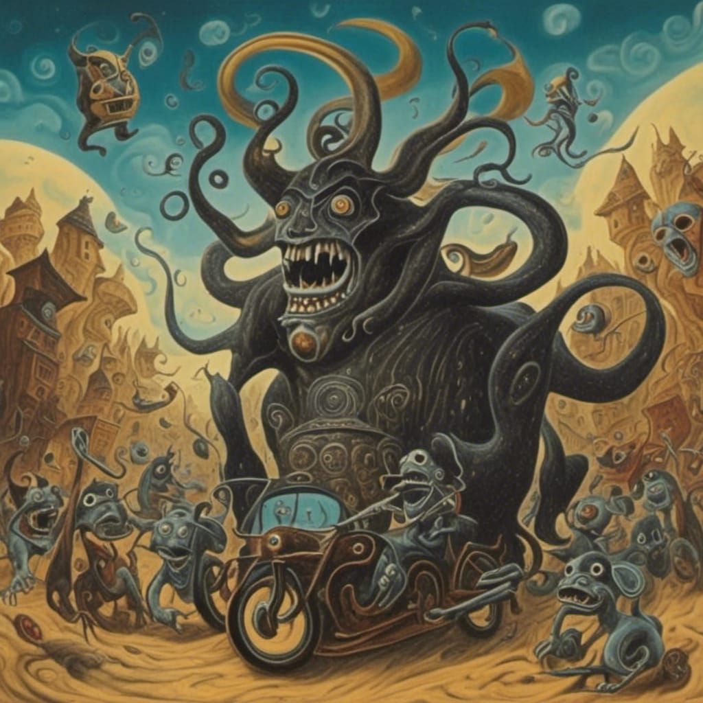 Psychedelic Charcoal Art of a Demon Road