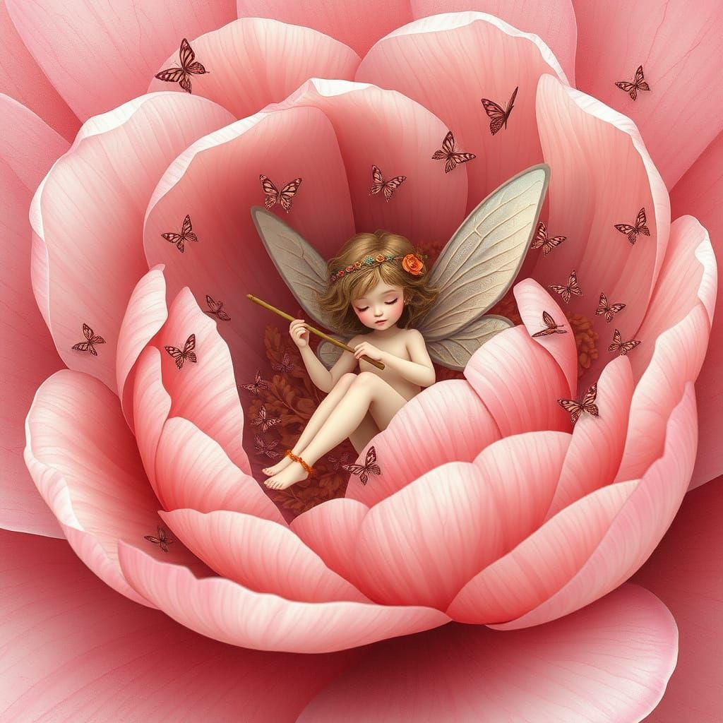 Enchanted Fairy in Pink Peony Bouquet