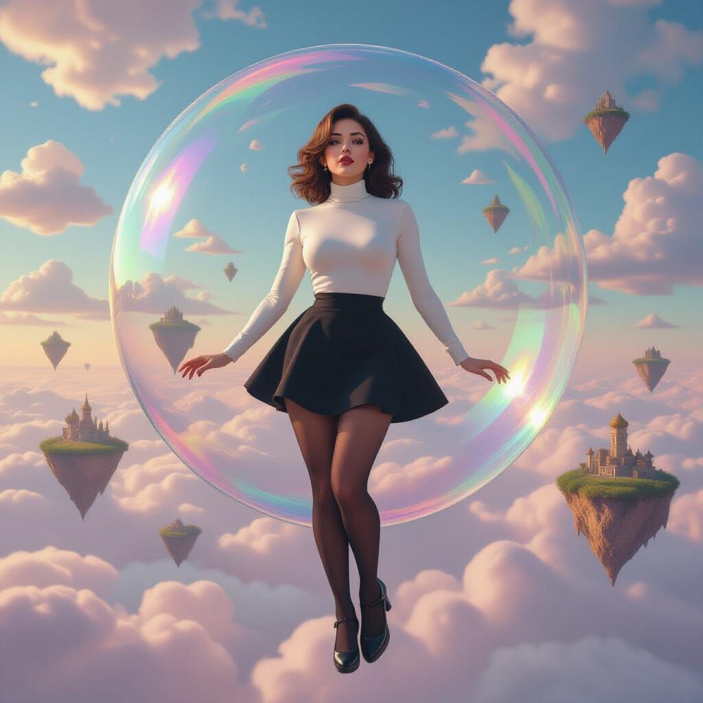 Woman in Bubble: Surreal Matte Painting Landscape