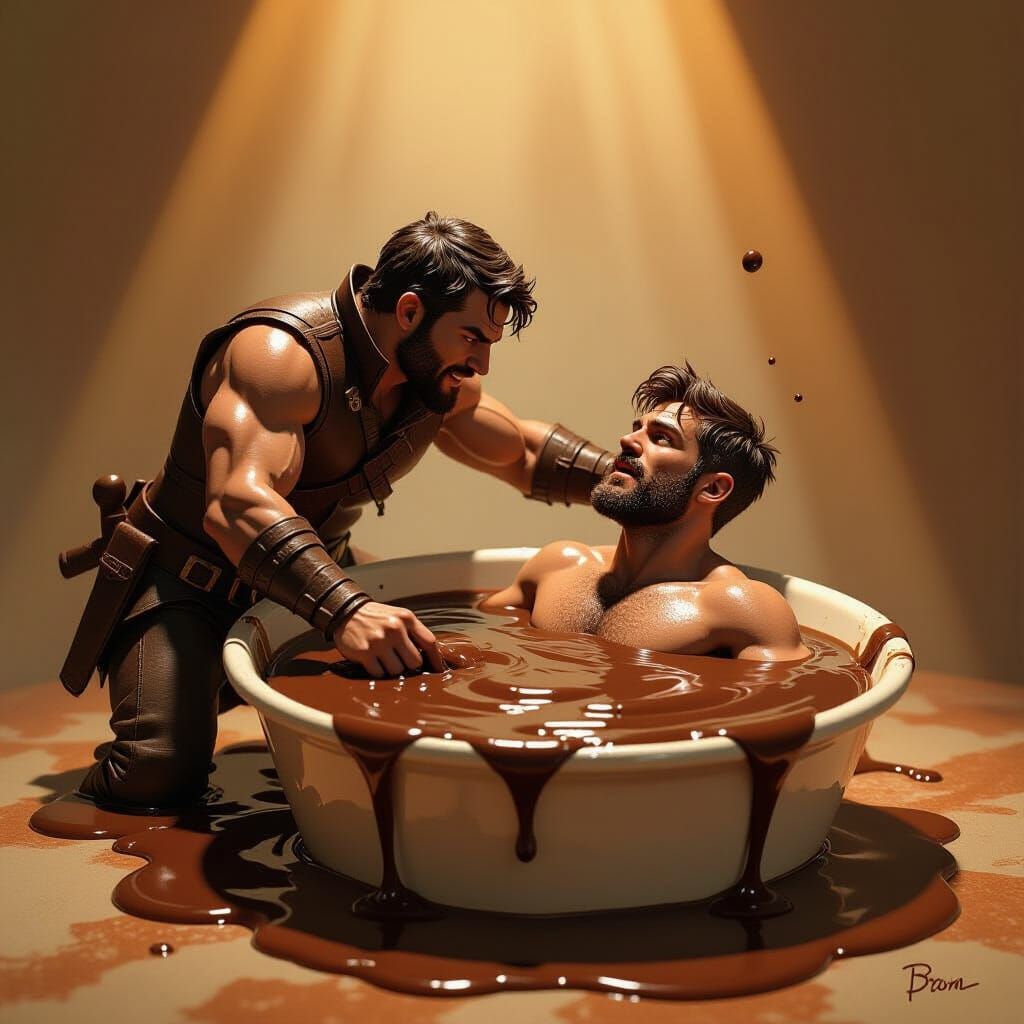 Tiny Man Rescues Friend From Chocolate Pudding Bowl