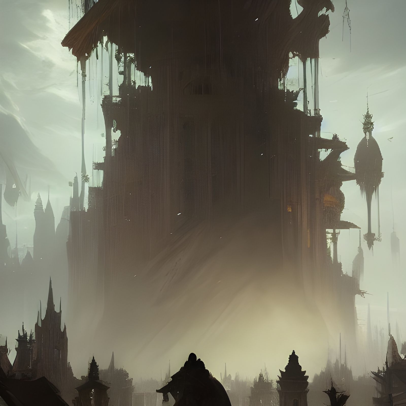 Dark Fantasy Battle at Building: Hyperdetailed Concept Art