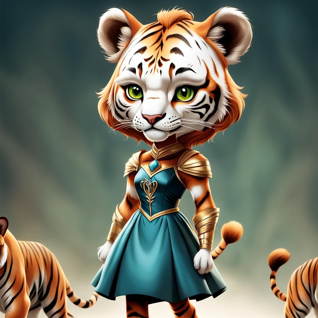 Anthropomorphic Tigress-Lioness Hybrid in Gown