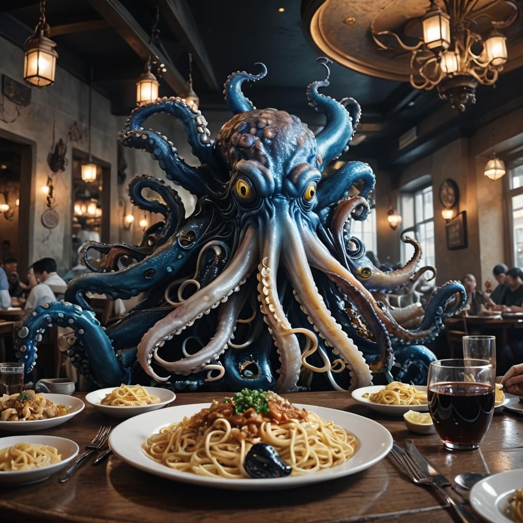 Blue Octopus Lunch: Digital Art in Dark Crystal Style