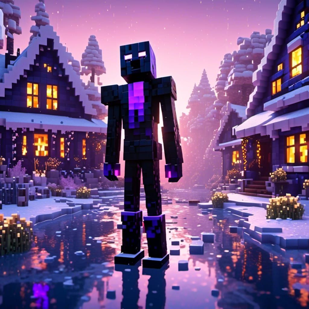 Enderman in a Cosmic Winter Village