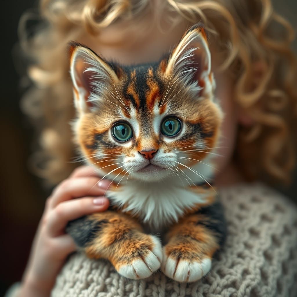 Cute Calico Kitten with Big Green Eyes