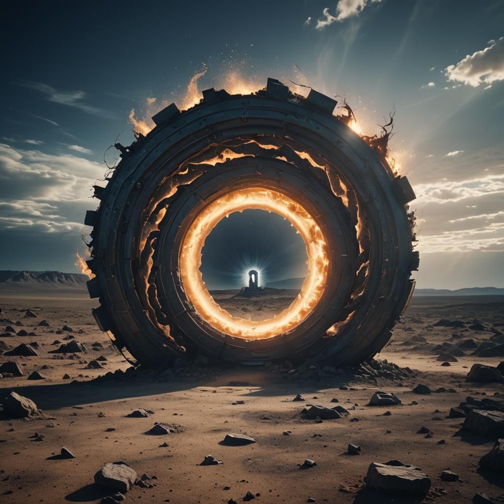 Mysterious Portal in Desolate Wasteland: Cinematic Still