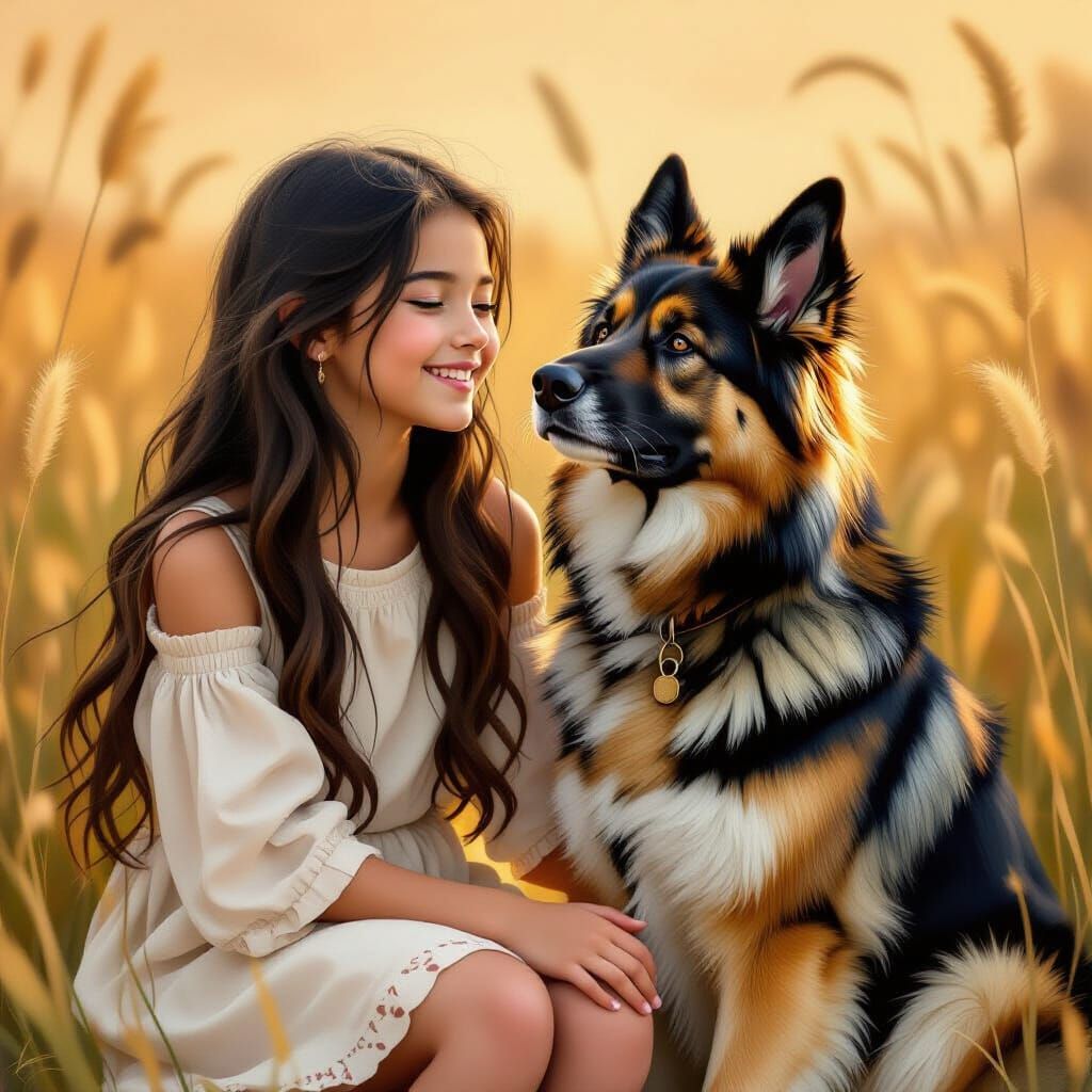 Girl and Loyal German Shepherd Companion