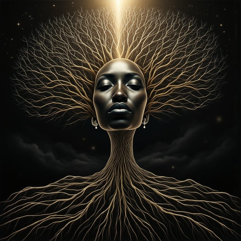 Ethereal Spider Web Tree of Life in Sunlit Mysticism