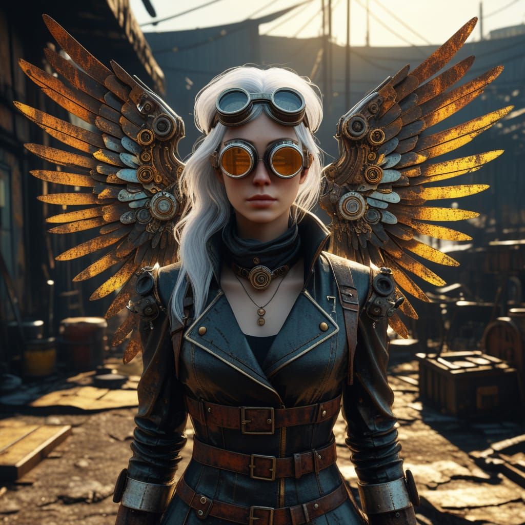 Steampunk Goddess in Gritty Industrial Decay