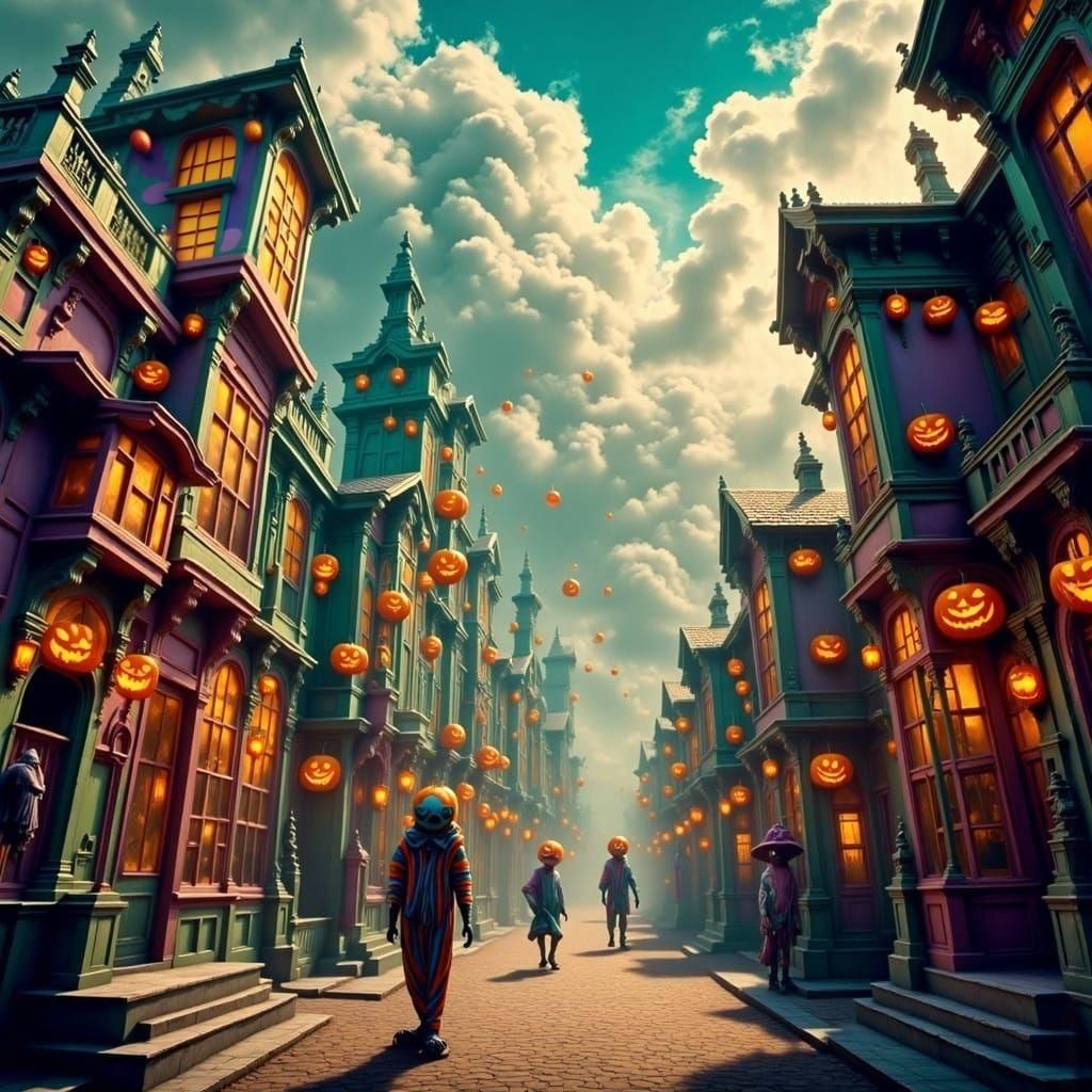 Whimsical Crazy Clown Town: Detailed Matte Painting