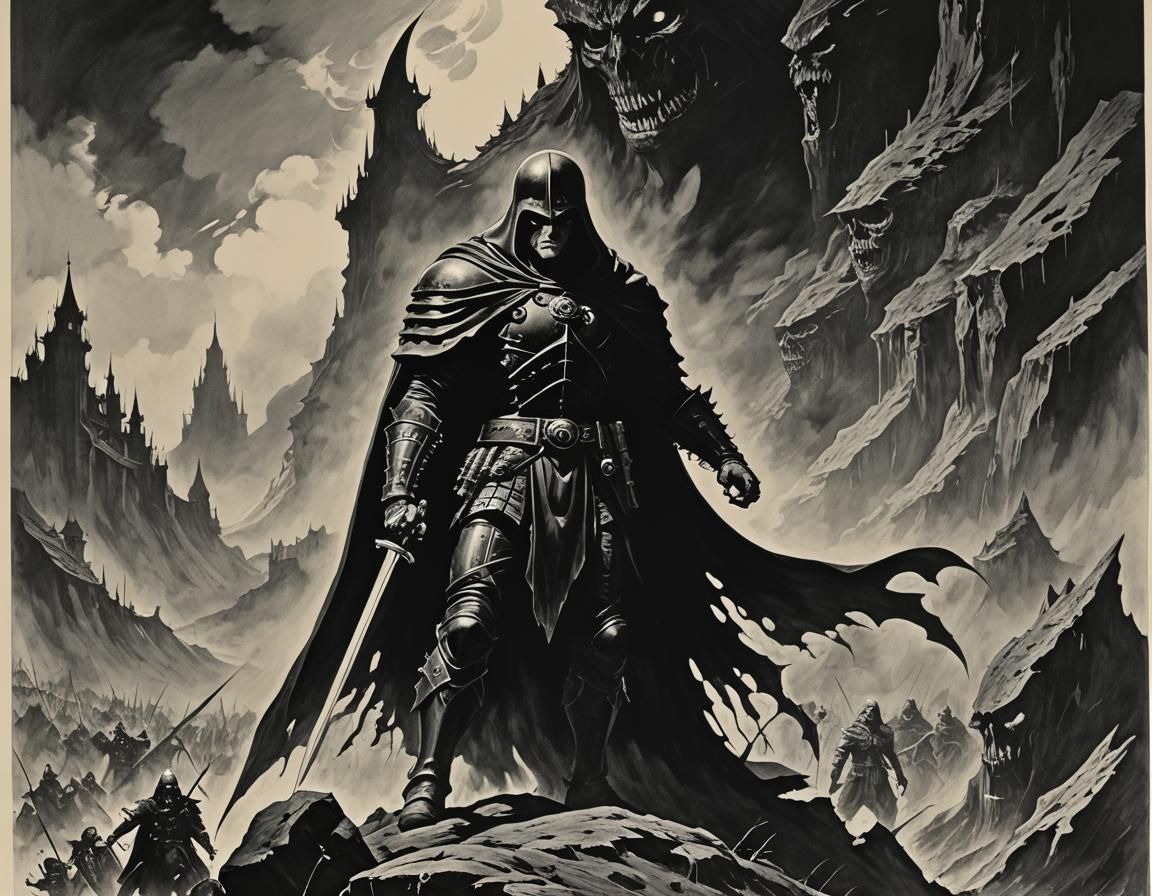 Dark Fantasy Paladin Movie Poster in Black and White
