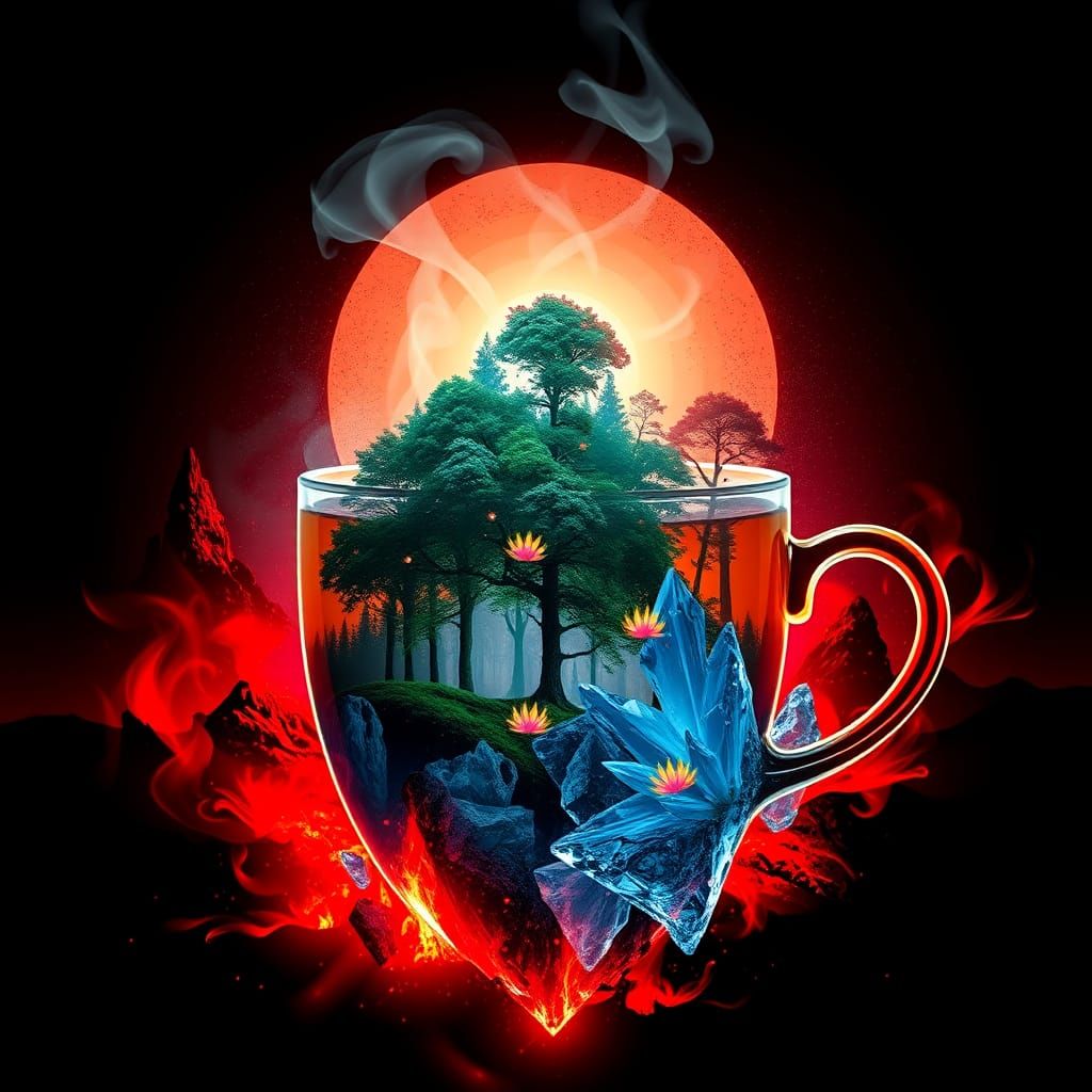 Tea Cup Forest in Cyberpunk Dreamscape