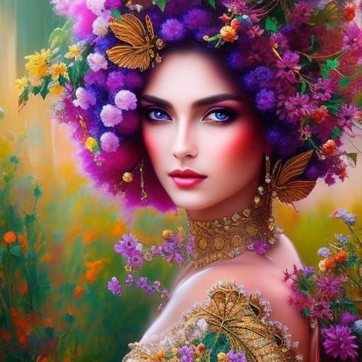 Detailed Nature Queen with Ornate Gemstone Crown