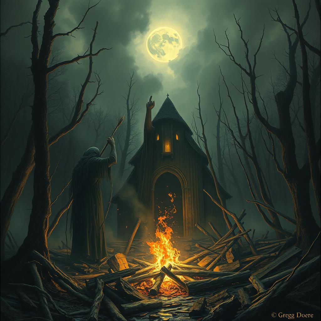 Splintering Wood in Dark Horror Art Style