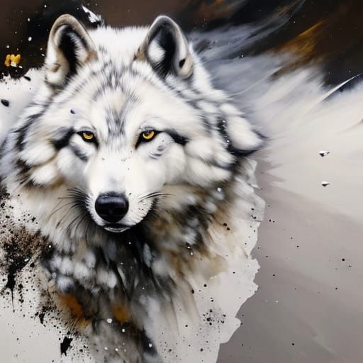 Wolves in Profile at Night, Paint and Ink Style