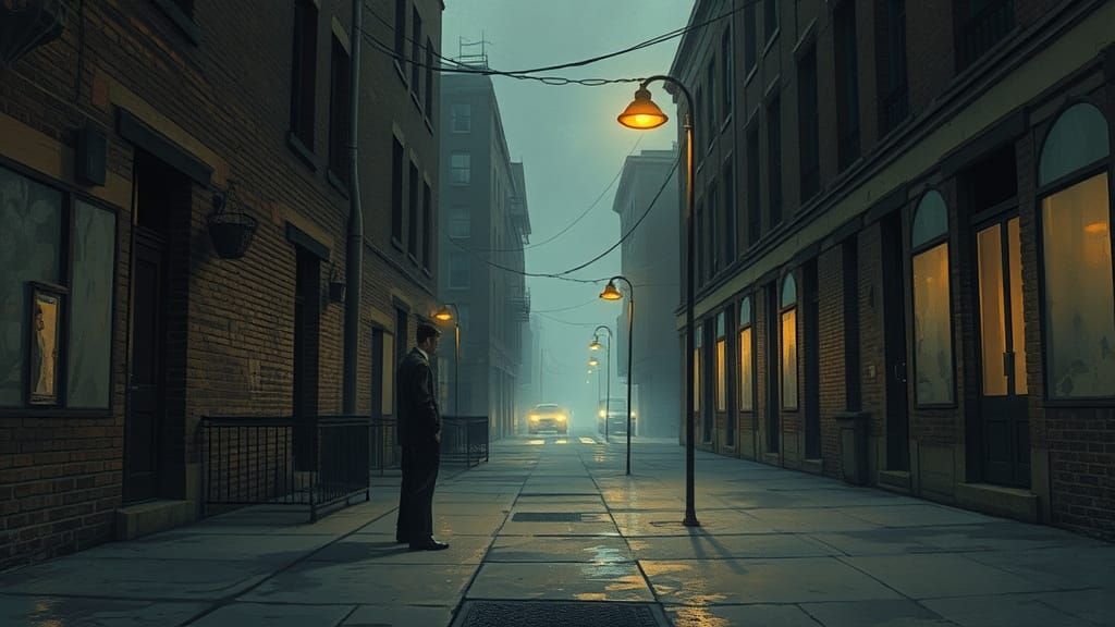 Elegant Figure Lost in 1960s Urban Landscape