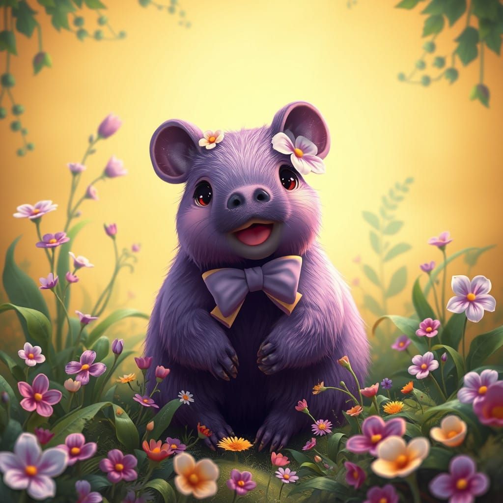 Kawaii Purple Capybara in Whimsical Wonderland