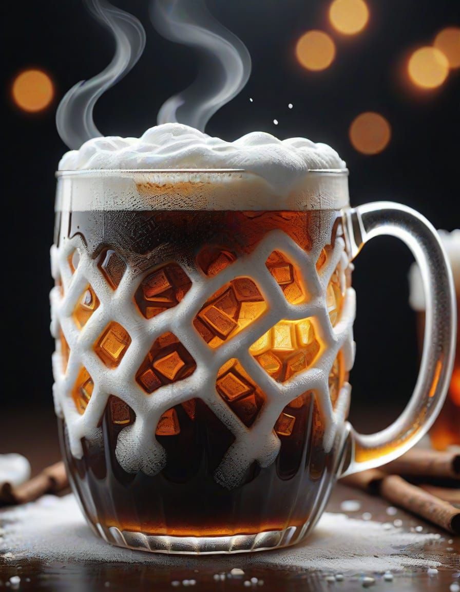 Hyperrealistic Root Beer with Geometric Foam