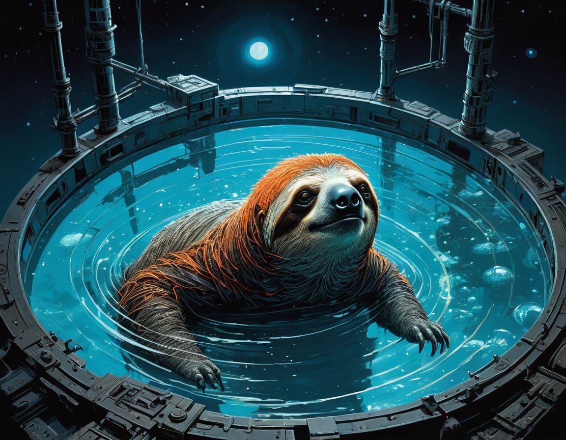 Giant Ancient Mechanical Sloth in Dieselpunk Style