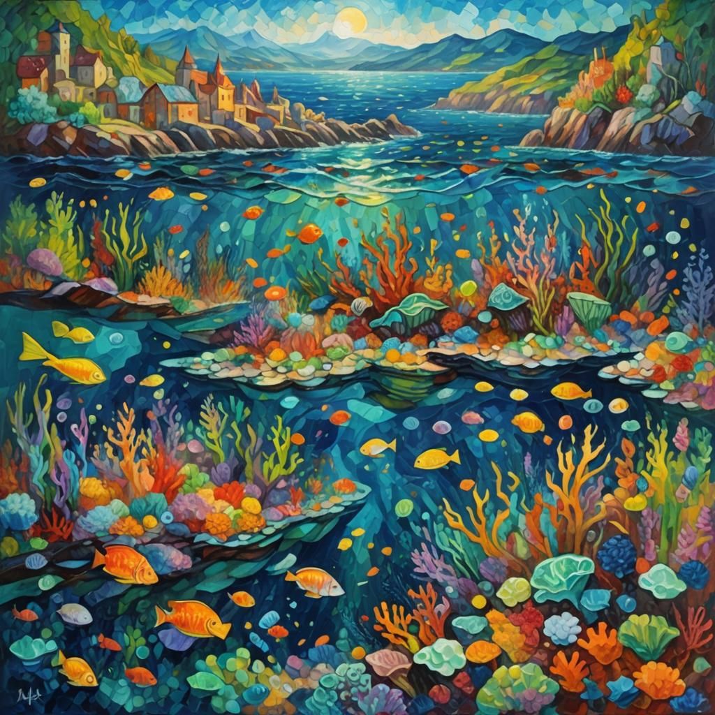 Underwater Civilization: An Expressionist Oil Painting