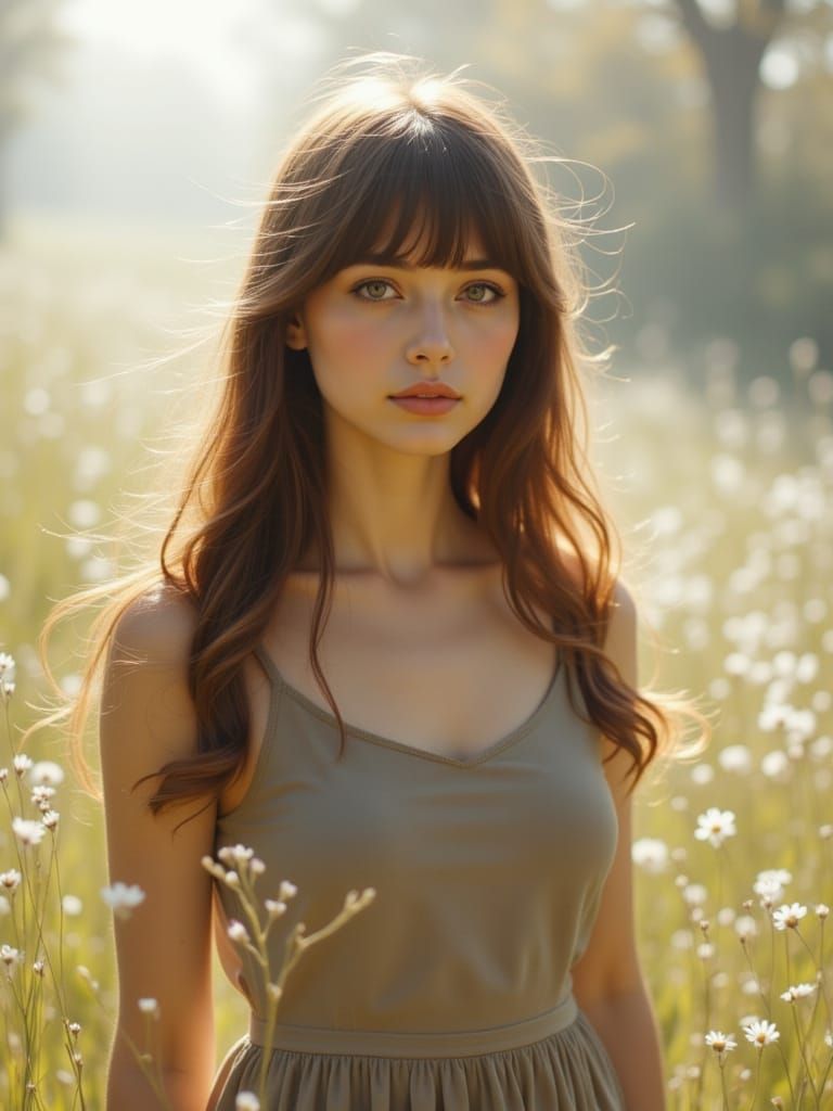 Young Woman with Tender Expression in Soft Spring Light