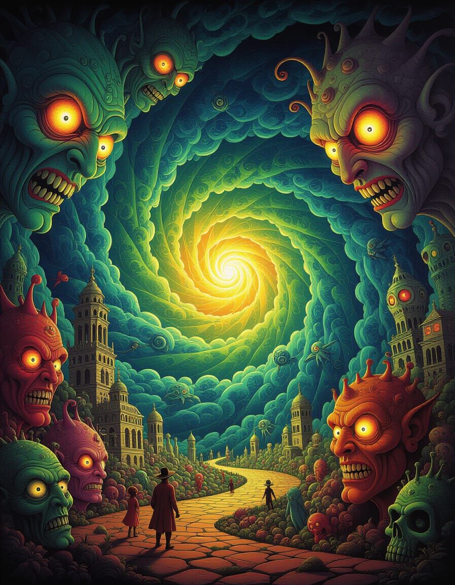 Wild Fantasy Scene With Grotesque Creatures and Crazed Eyes