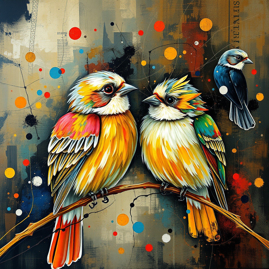 Birds in Automatism Technique with Impasto Elements