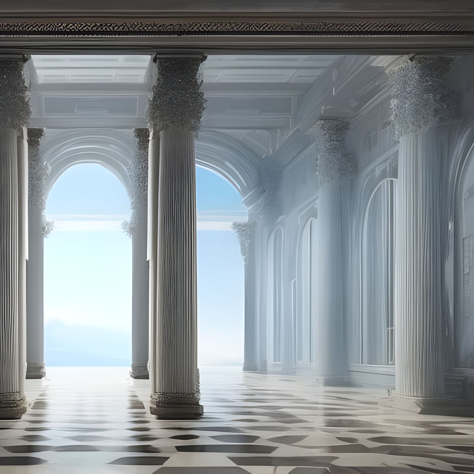 Epic Marble Hall with Blue Sky: Digital Painting