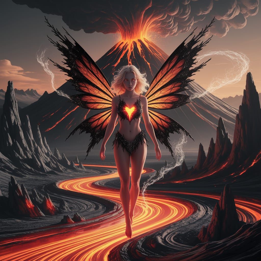 Lava Fairy with Obsidian Wings in Fantasy Style