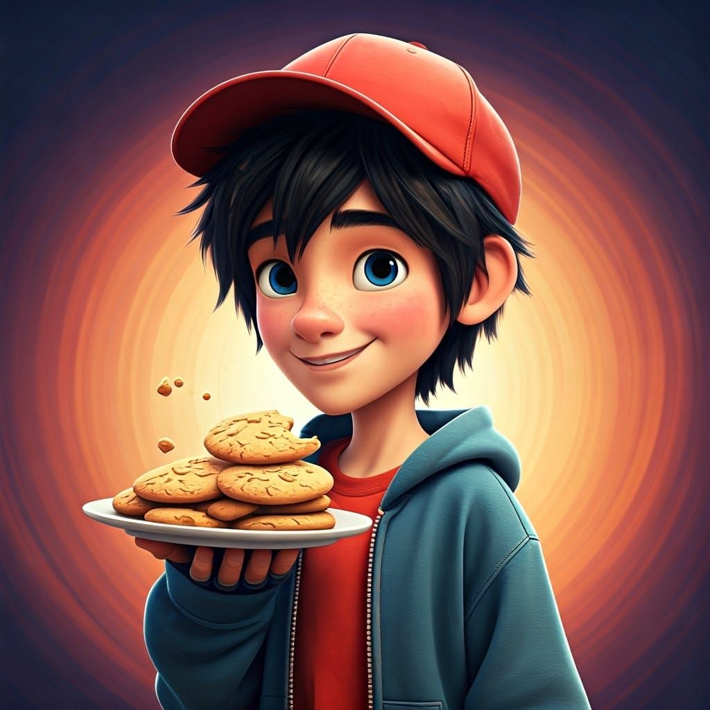 Hiro Hamada's Joyful Cookie Bite: 3D Digital Art