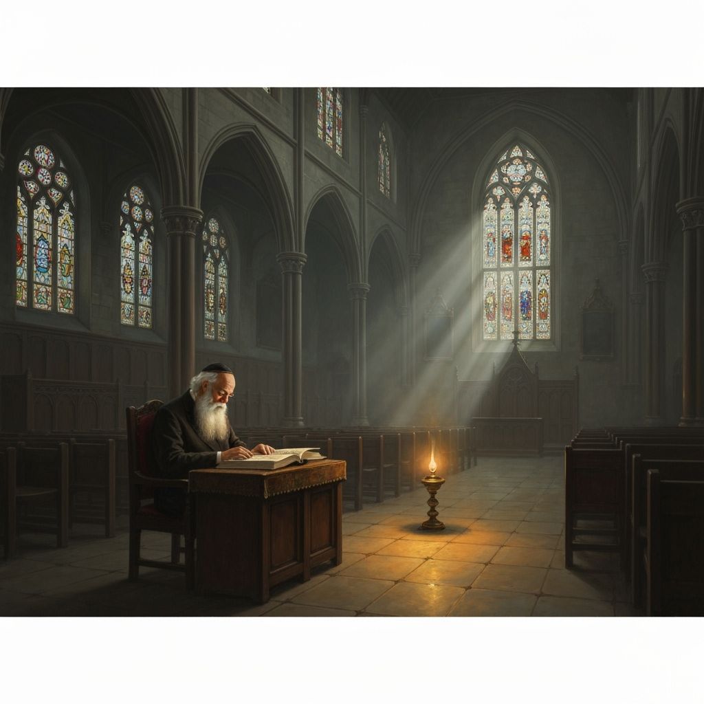 Rabbi Studying Torah in Ancient Gothic Synagogue