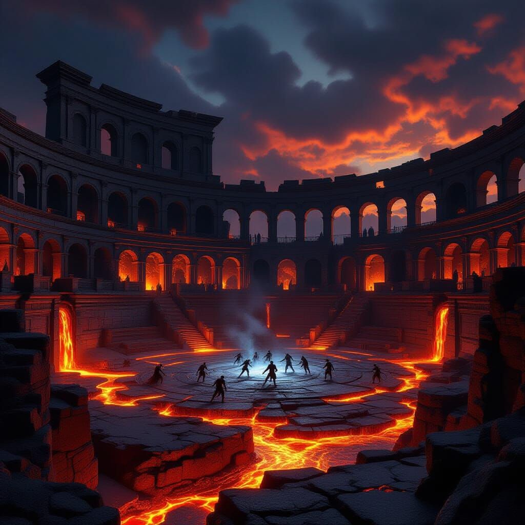 Colossal Obsidian Coliseum in Fiery Underworld