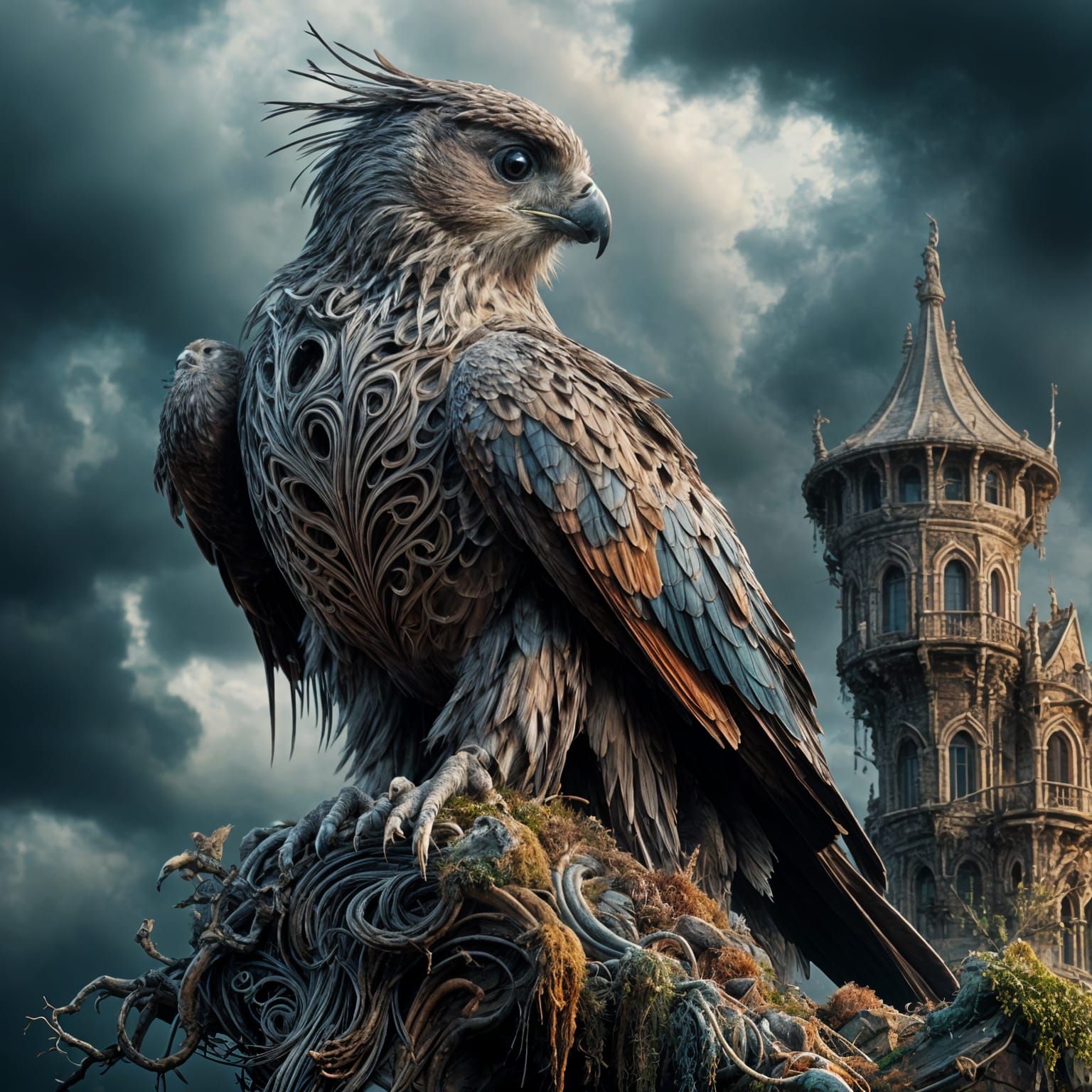 Falcon on Wonky Castle Rooftop