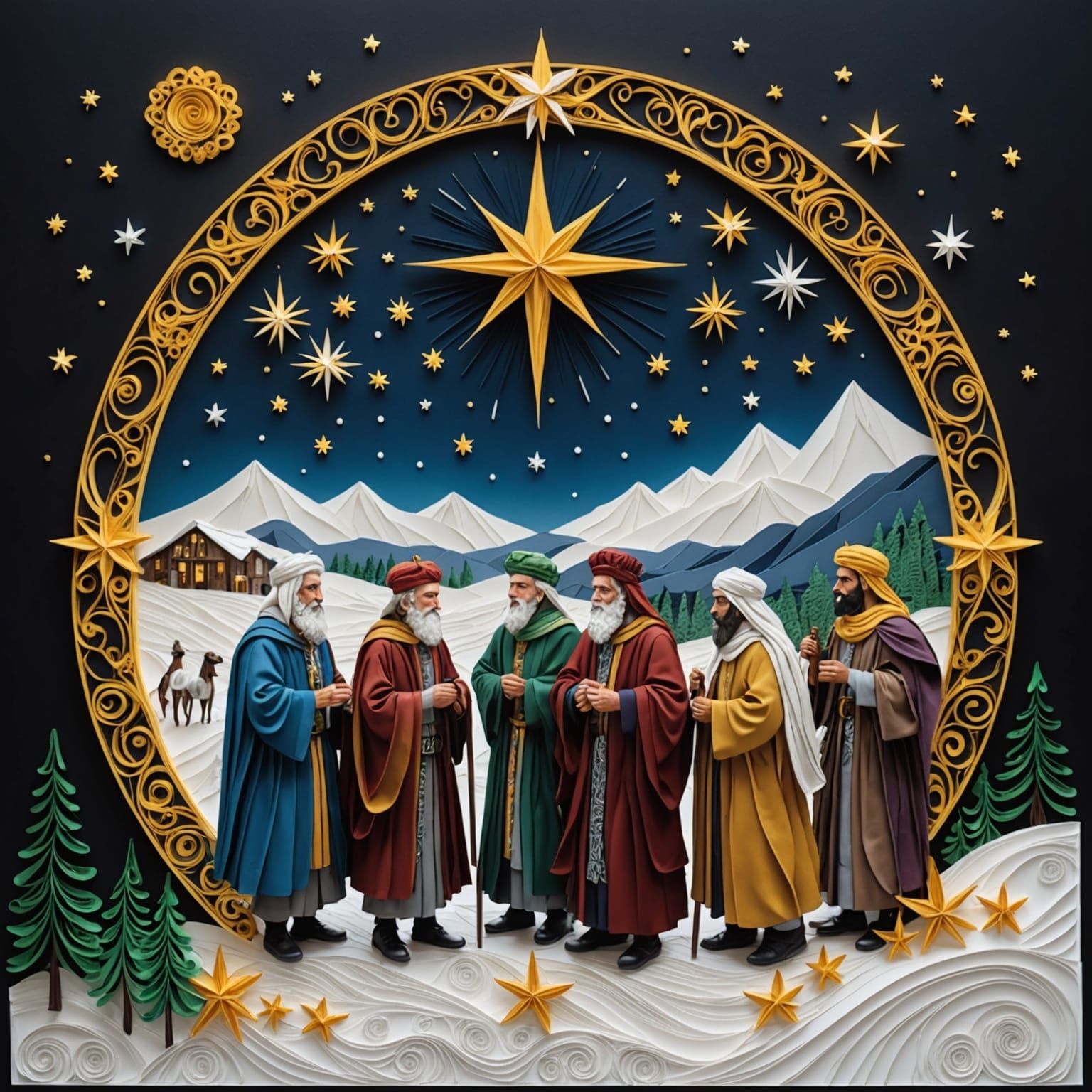 Wise Men Follow Star in Quilling Collage Art