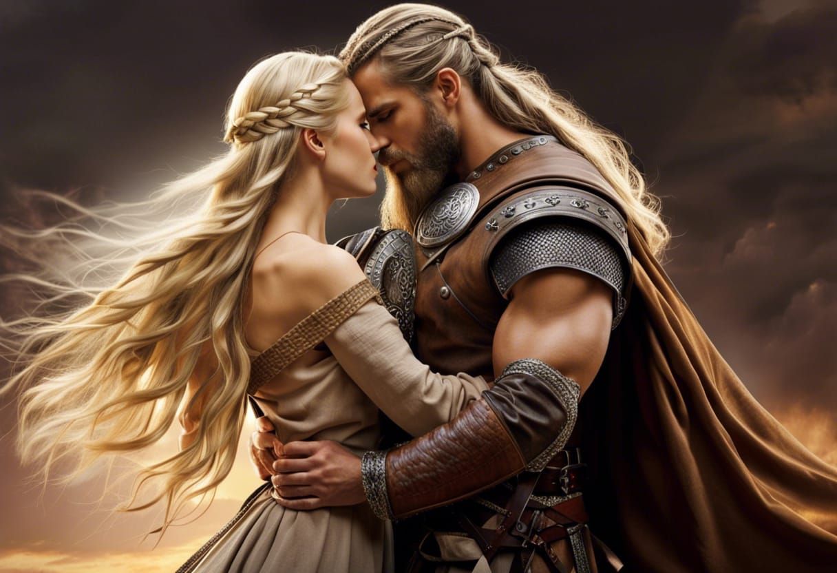 Romantic Viking Portrait in Hyperdetailed Style