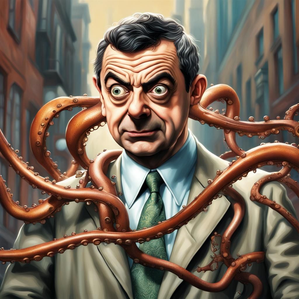 Mr. Bean as Doctor Octopus: Hyperrealistic Concept Art