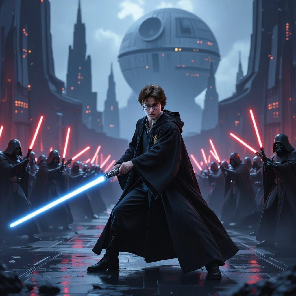 Harry Potter Battles Sith Lords with Lightsaber