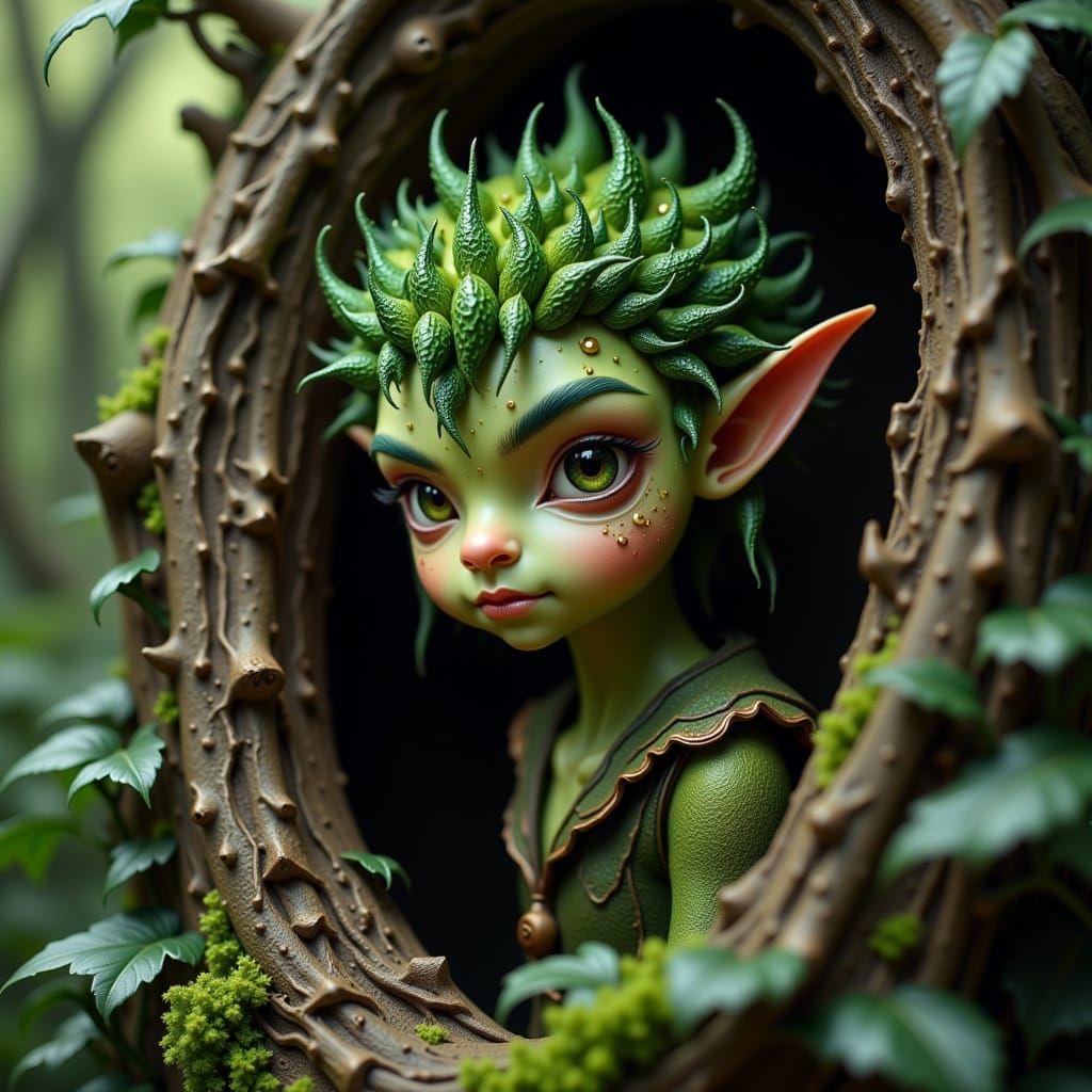 Green Elf in Forest, Realistic Fantasy Art