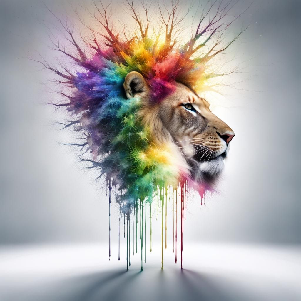 Exploding Rainbow Fractal Lion Head