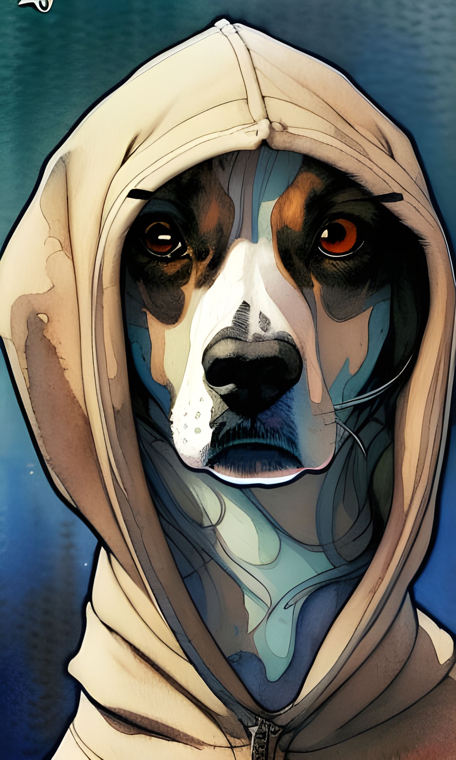 Dog with Hoodie in Watercolor Comic Art Style
