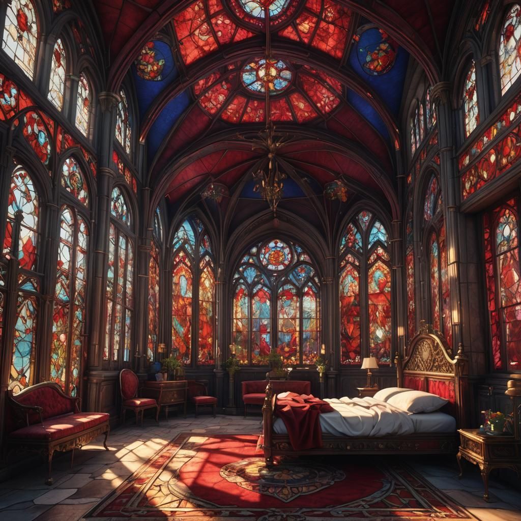 Ruby Stained Glass Bedroom in Detailed Matte Painting