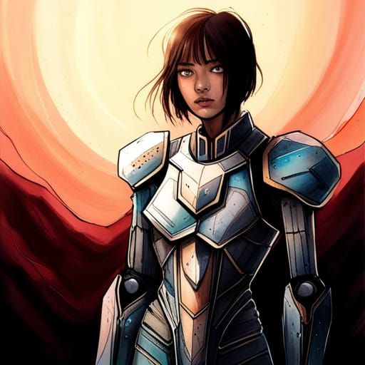 Futuristic Knight Robot Portrait with Pastel Hues