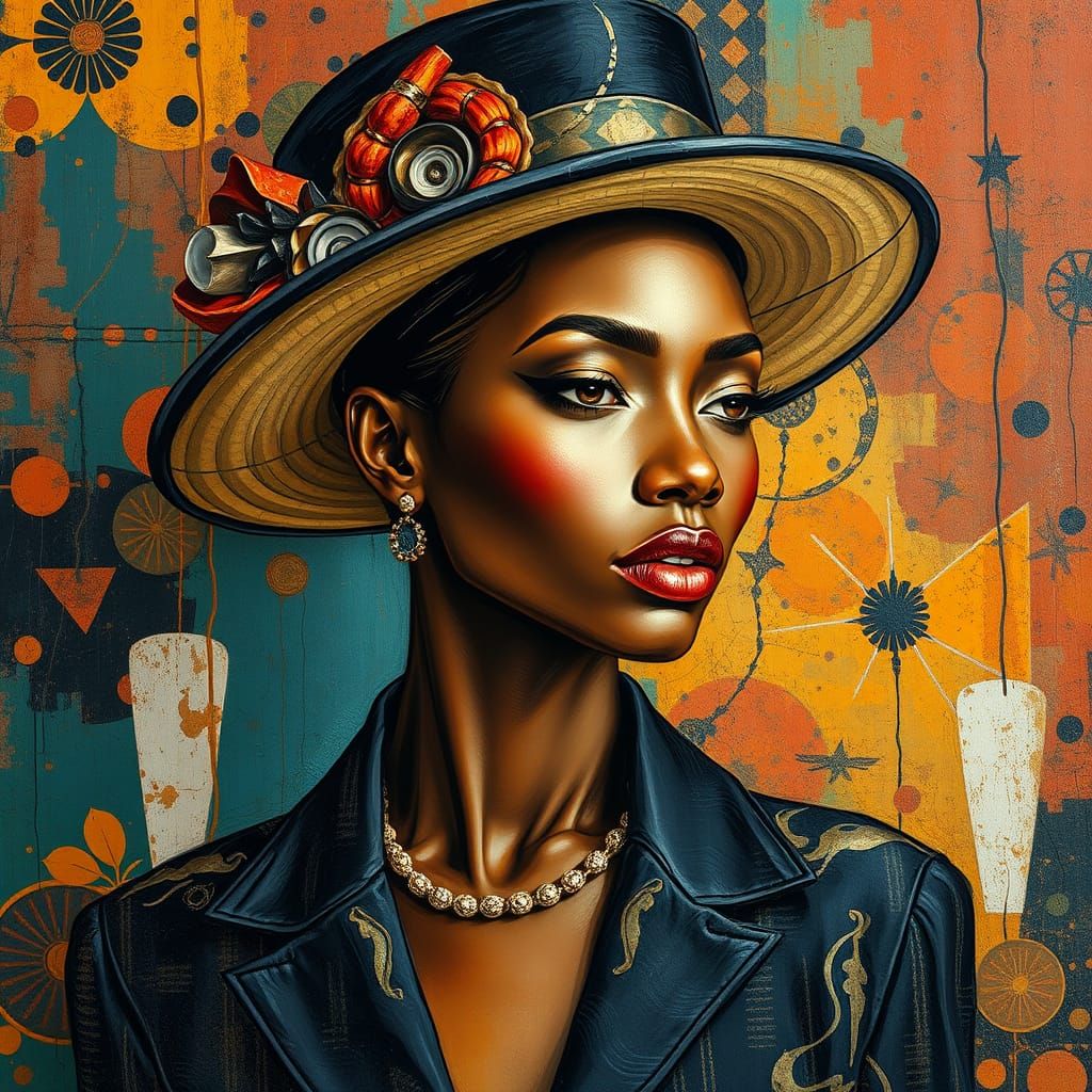 Elegant Woman in Mixed Media Masterpiece