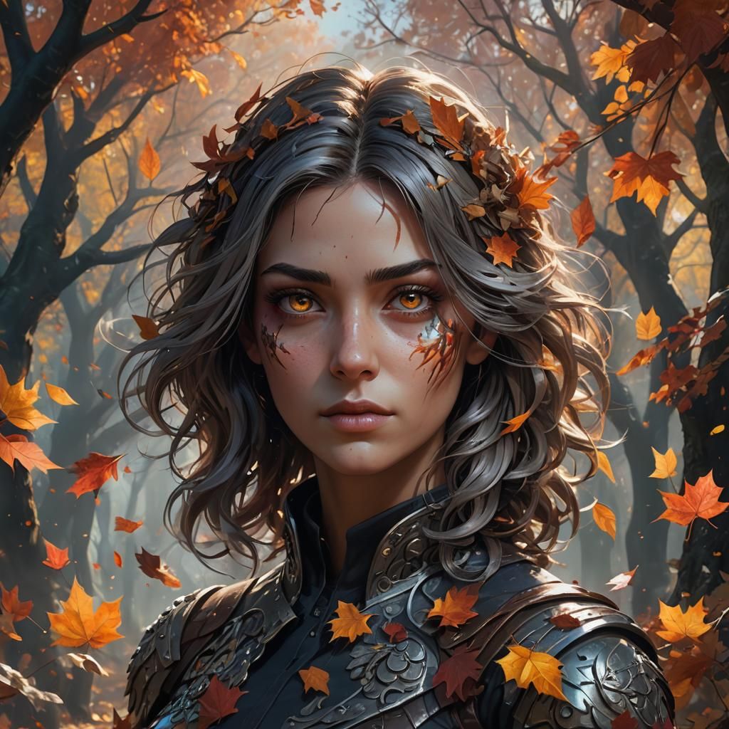 Autumn Girl Portrait in Vibrant Splash Art Style