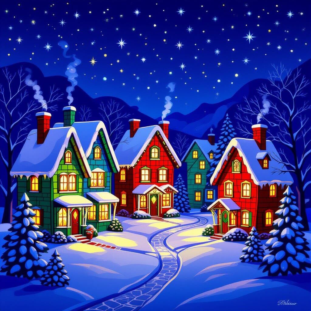 Whimsical Christmas Village Stained Glass Art