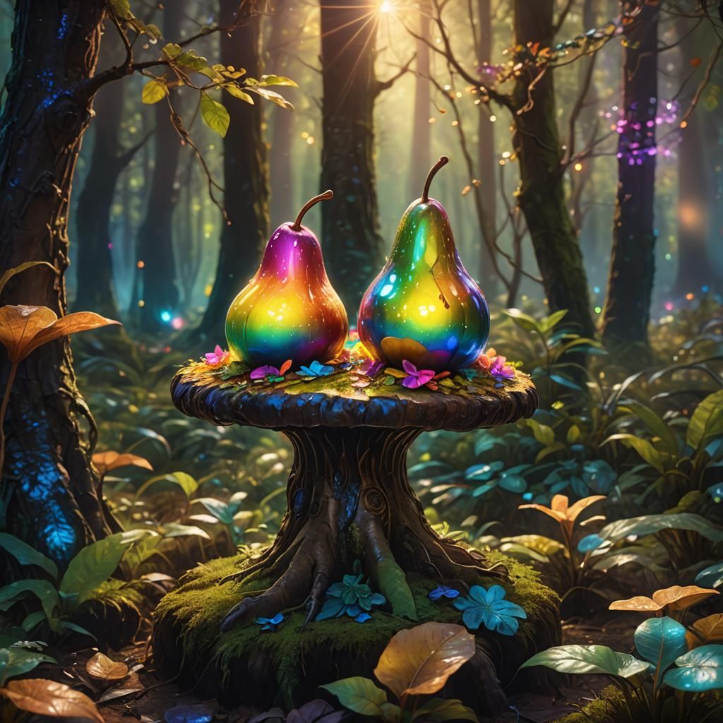 Rainbow Pear in Glowing Forest: Fantasy Concept Art