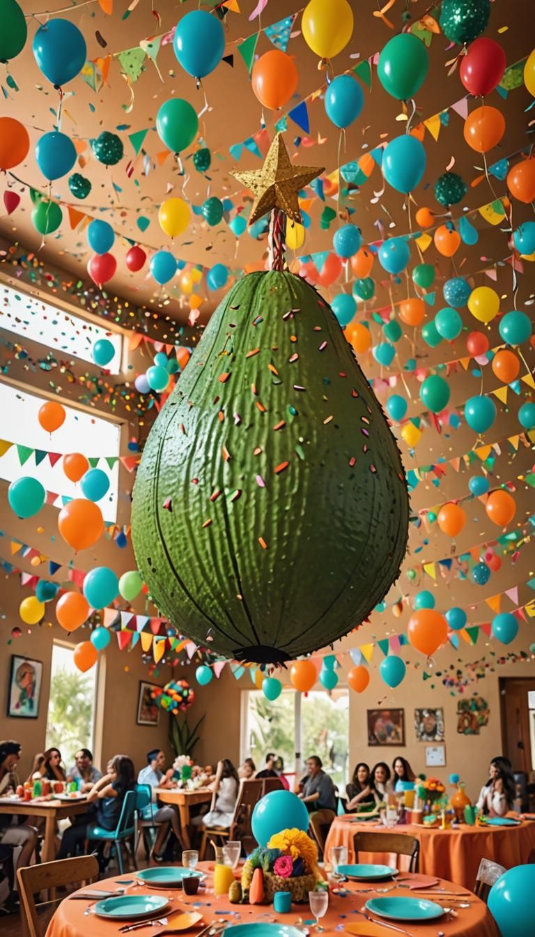 Giant Avocado Piñata at a Colorful Party