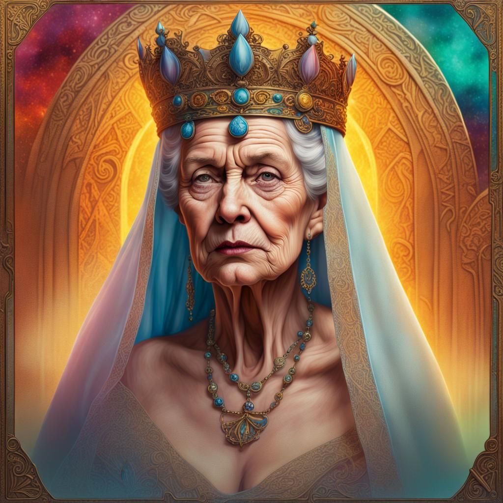 Sensual Queen Tarot Card in Splash Art Style